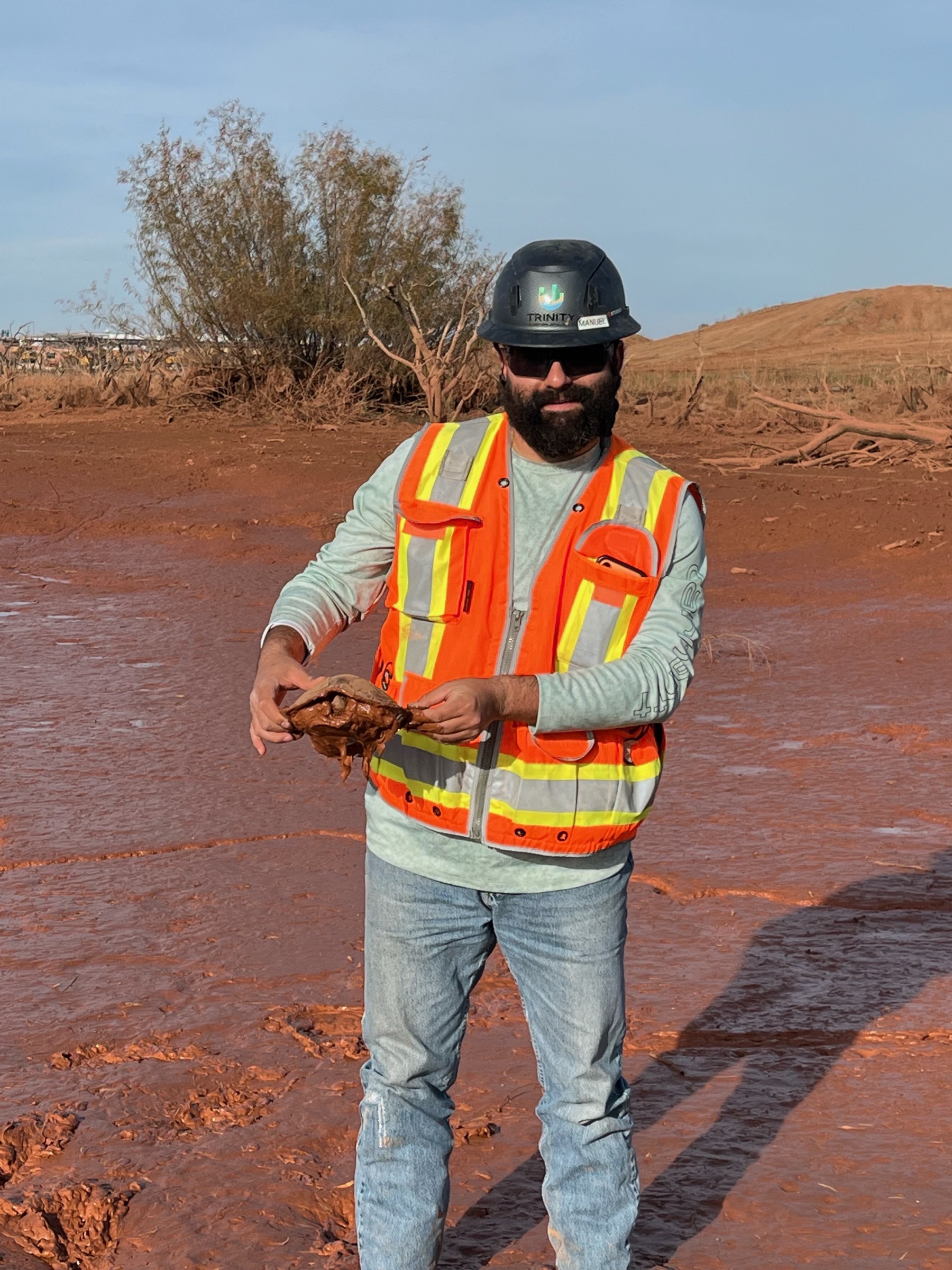 Trinity Environmental president Manuel Escalera holding a turtle rescued from a construction site